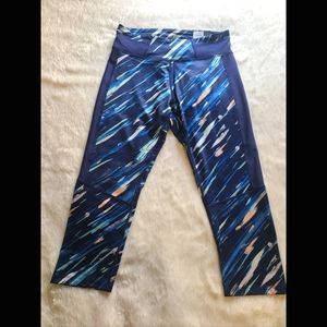 Navy Blue Multi Color Print. Workout Leggings. L